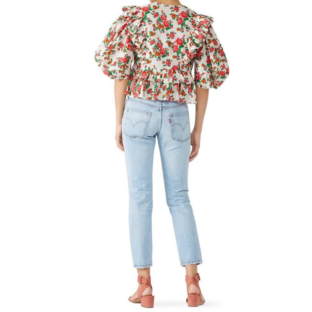 RHODE Elodie Top Floral Ruffle Cotton Cropped Blouse Puff Sleeve Tuckernuck - Picture 3 of 8